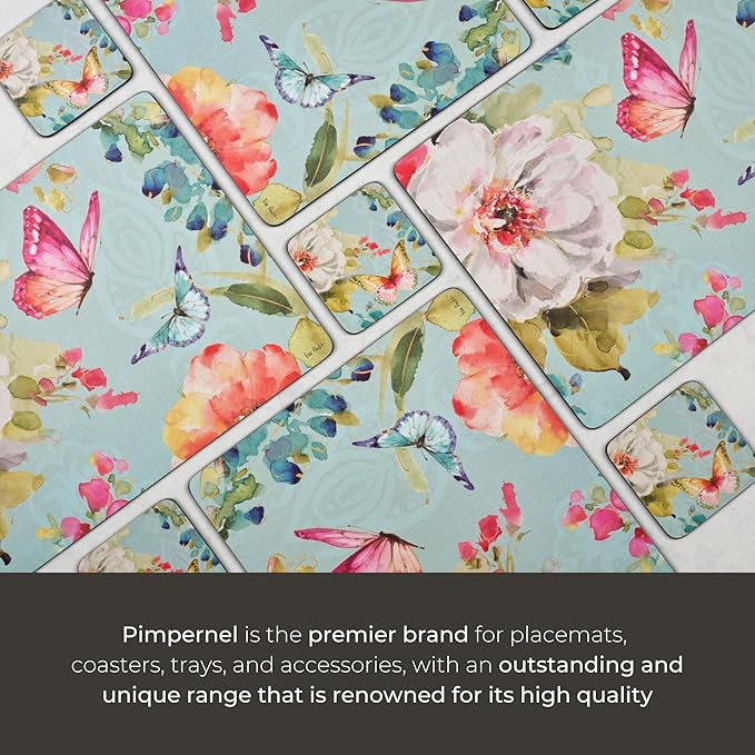 Pimpernel English Garden Collection Placemats, Set of 4 – (15.7" x 11.7") Floral Cork-Backed Board with Lacquer Finish, Heat & Stain Resistant Table Protectors Designed in England