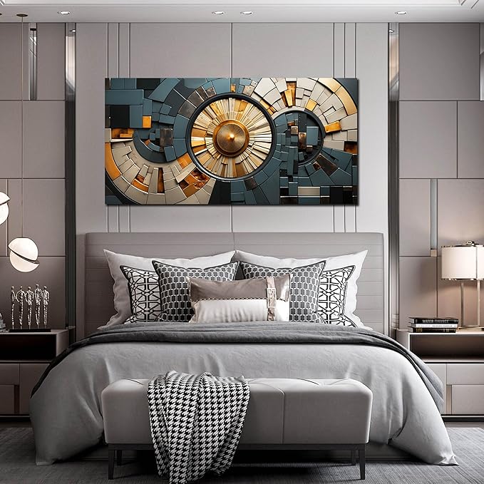 Abstract Canvas Wall Art for Living Room Bedroom Office Gold and Black Large Wall Art Geometric Abstract Picture Framed Wall Decor Modern Canvas Prints 29x59 In