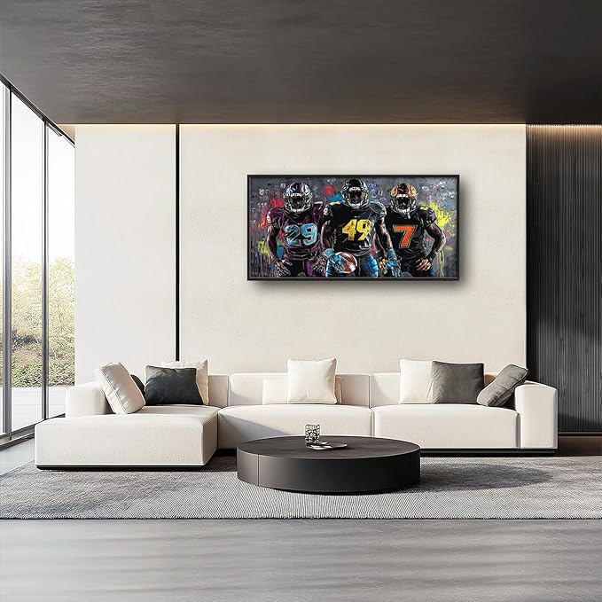 Large Football Wall Art for Living Room, Framed Oversized Graffiti Sport Wall Decor Cool Canvas Painting Pictures for Men Modern Artwork for Living Room Bathroom Bedroom Office Dining Room 60"x30"