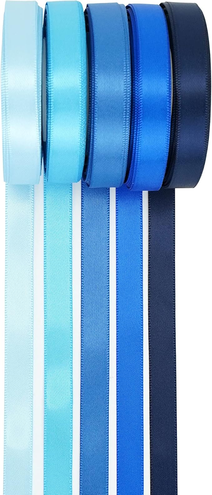 HUIHUANG Blue Solid Color Satin Ribbon Assortment - 5 Colors Double Face Satin Ribbon for Gift Wrapping, Wedding, Baby Shower - 3/8" X 10 Yard Each, Total 50 Yds Per Package