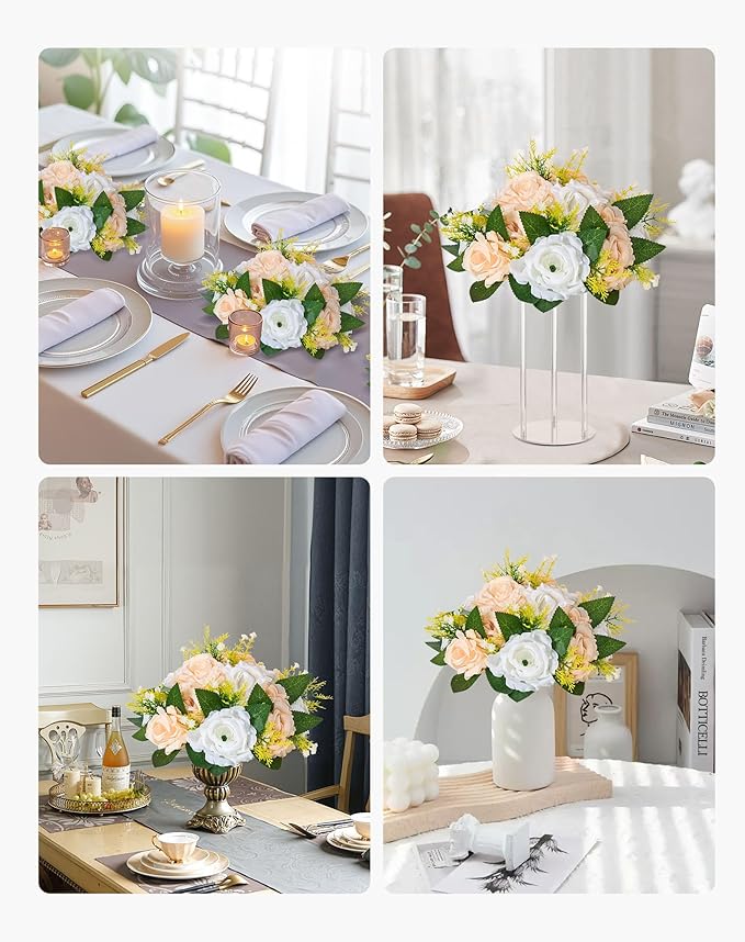 VEVOR Flower Ball Arrangement Bouquet 10 PCS, 9.5-Inch Diameter Artificial Flower Balls Wedding Table Centerpieces, Rose Arrangements for Wedding Centerpiece Home Decoration, Champagne & White Roses