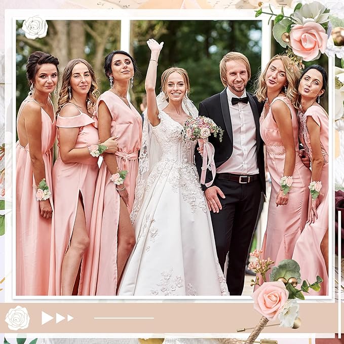 12 Pcs Wedding Wrist Corsage and Boutonniere Set Rose Wrist Corsage for Prom Boutonniere for Men Wedding Flowers Accessories Prom Suit Decorations for Wedding Ceremony Anniversary (Pink)