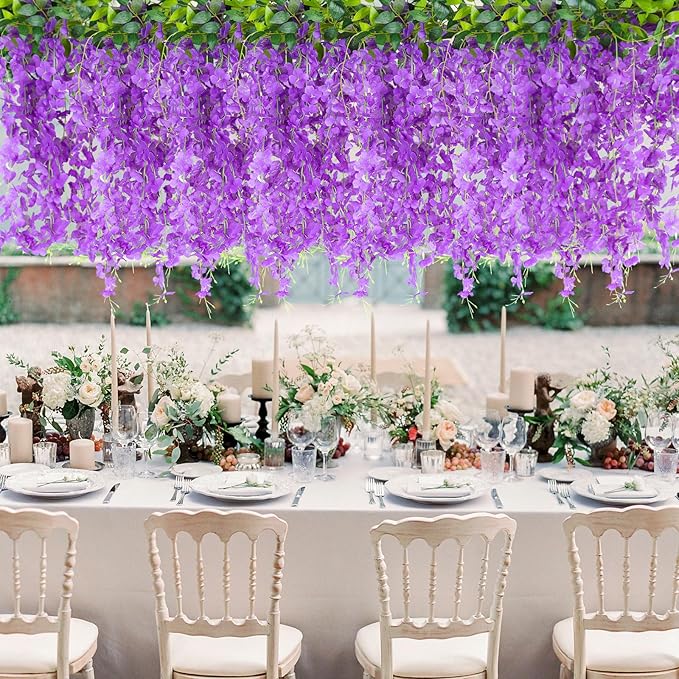 Wisteria Artificial Flowers Garland，10Pcs Total 60ft Silk Fake White Wisteria Flowers Hanging for Home Garden Wedding Arch Party Indoor Outdoor Decor(10,Purple)