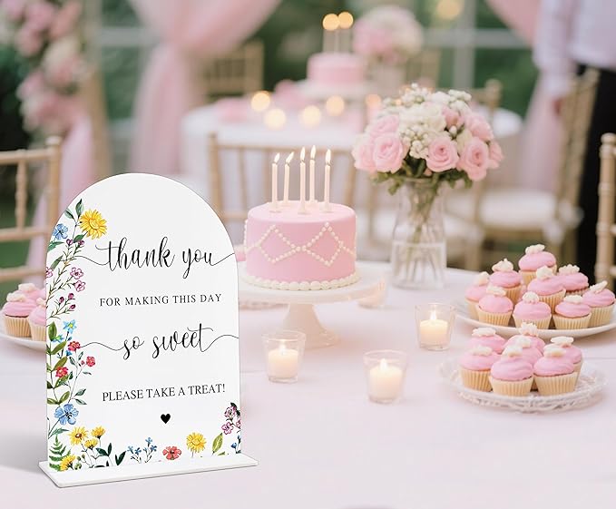 Acrylic Wedding Signs Please Take a Treat Sign for Reception, 6x8" Floral Themed Arch Acrylic Dessert Table Decor, Love Is In Bloom & Baby In Bloom Decorations for Baby Shower Bridal Shower Engagement
