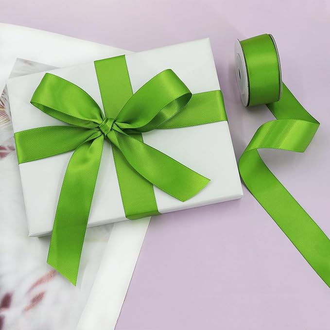 Sage Green Satin Ribbon Solid Fabric Ribbons 1'' inch Double-Faced Satin Ribbon for Gift Wrapping, Wedding, Birthday, Baby Shower Decor Floral Bouquet Crafts- 6 Colors X 5 Yards Each