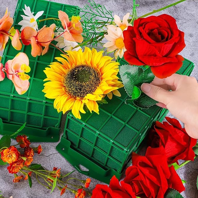 4 Packs Floral Foam Cage Rectangle Flower Cage Holders with Floral Foam Flower Arrangement Supplies for Fresh Flowers, Home Wedding Decorations, 11.8 x 4.3 x 3.1 Inches