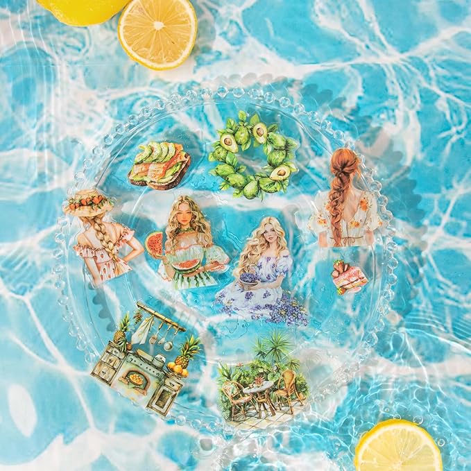 120Pcs Summer Themed Scrapbook Stickers, PET Ephemera for Journaling, Craft Supplies and Junk Journal