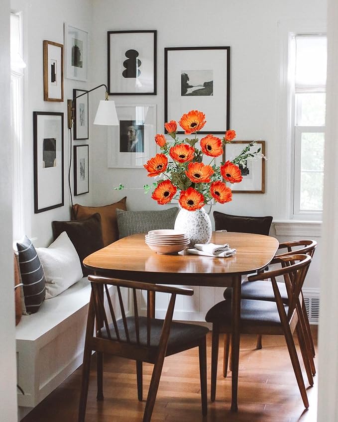 28.3" Orange Artificial Flowers Poppy Flowers 3Pcs Silk Fake Poppy Flowers Real Touch Faux Poppies Spring Flower Long Stem Arrangement with 4 Heads for Party Centerpiece Bouquet Table Home Decoration
