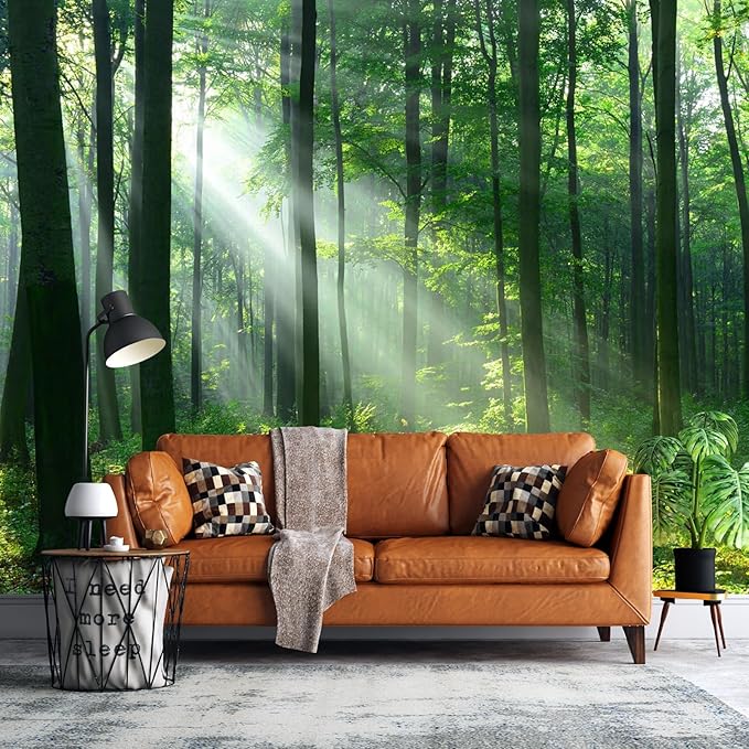 Forest Wall Murals Peel and Stick Forest murals Removable Waterproof Large Wallpaper for Living Room Bedroom (Color-4, 157×110 inch)