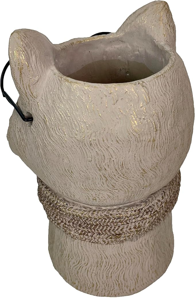 Bespectacled Fox Cement Vase 8.25 Inch – Gold Accents, Knit Textured Scarf, Real Wire Glasses, Whimsical Animal Decor, Distressed Taupe Planter for Indoor Plants, Unique Gift for Home or Office