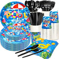 175Pcs Pool Party Supplies Beach Ball Party Set 9"Pool Party Plates 7"Beach Dessert Plate Napkins Cup Knive Fork Spoon for luau Ball Water Tube Picnic PoolBirthday Party Decor Serve25