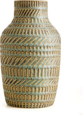 Modern White Ceramic Vase, Boho Flower Vases for Decor, 5.1" W x 8.7" H Modern Vase with Textured Pattern Table Centerpiece for Living Room Office Bedroom (Turquoise Vase)