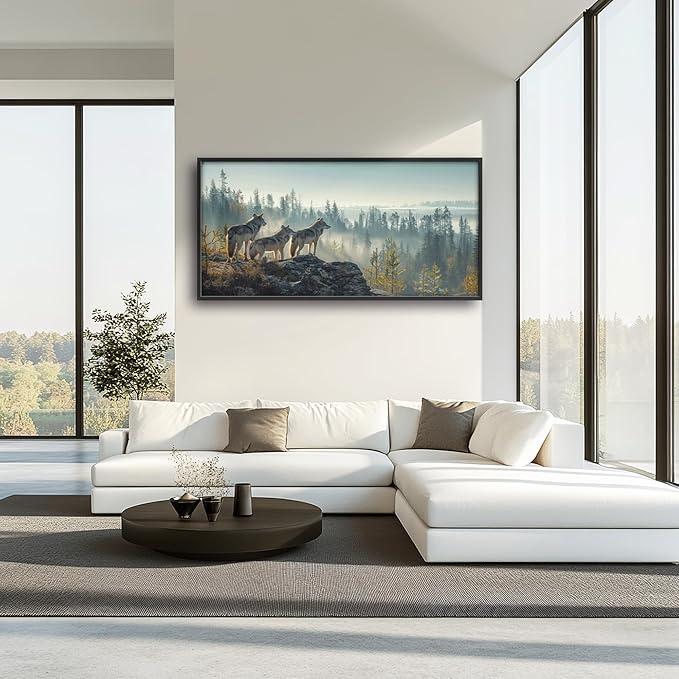 Framed Large Pictures Wall Art for Living Room, Forest Wolves Oversized Wall Decor Wolf Animal Canvas Print Painting Extra Large Framed Artwork for Bedroom Office 60"x30"