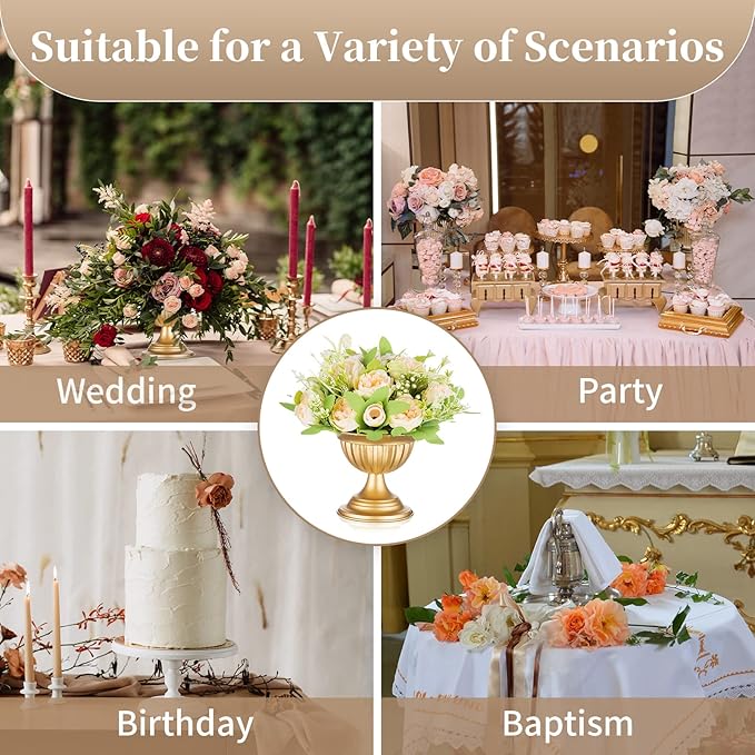 Sziqiqi Gold Metal Urn Vases for Flower - 2 Pcs Vintage Small Vase for Wedding Decorations Mini Flower Arrangements Table Vase Plant Pot for Weddings Party Centerpieces Decoration