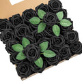 DuHouse 25Pcs Artificial Roses Flowers Fake Roses with Stems Real Touch Foam Flowers for DIY Wedding Bouquet Baby Shower Centerpiece Halloween Floral Arrangement Party Home Decor(Black)