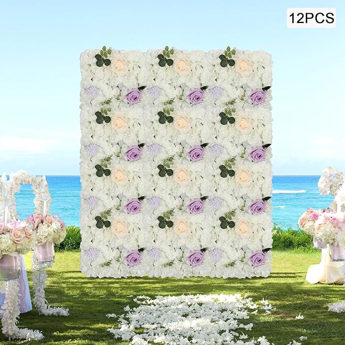 3D Flower Wall Panel 12Pcs Artificial Flower Wall Background Silk Rose Mat for Wedding Wedding Decor Shop Photo Backdrop (Flower Type B)
