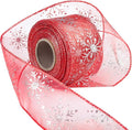 2.5 Inch Wide Christmas Wired Ribbon Snowflake Organza Sheer Glitter Ribbon for Xmas Tree, Wreath, Party Decoration, Gift Wrapping (Red, 21.9 Yards)