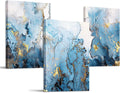 SERIMINO Blue Abstract Canvas Wall Art for Living Room, Navy and Gold Fluid Marble Wall Decor for Bedroom, Bathroom, Office, Home Decor, Set of 3 Print Painting, 12"X16"