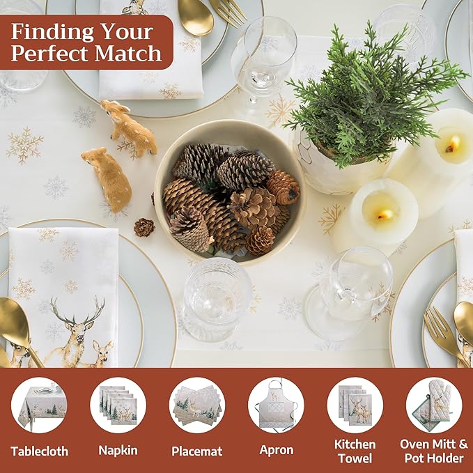 Maison d' Hermine Table Runner 100% Cotton Single Layer Table Runners 72 inches Long for Thanksgiving Christmas Decorations Home Kitchen Dining Party Wedding (Deer in The Woods, 14.5" x 72")
