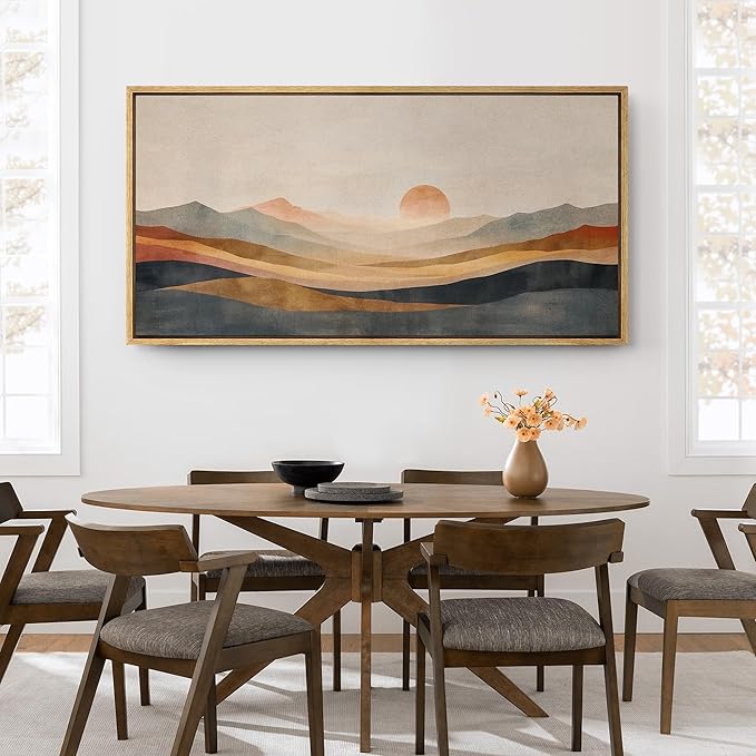 SIGNFORD Extra Large Framed Canvas Print Wall Art Serene Mountain Landscape with Warm Illustrations Modern Art Calm Warm for Living Room, Bedroom, Office - 60"x30"