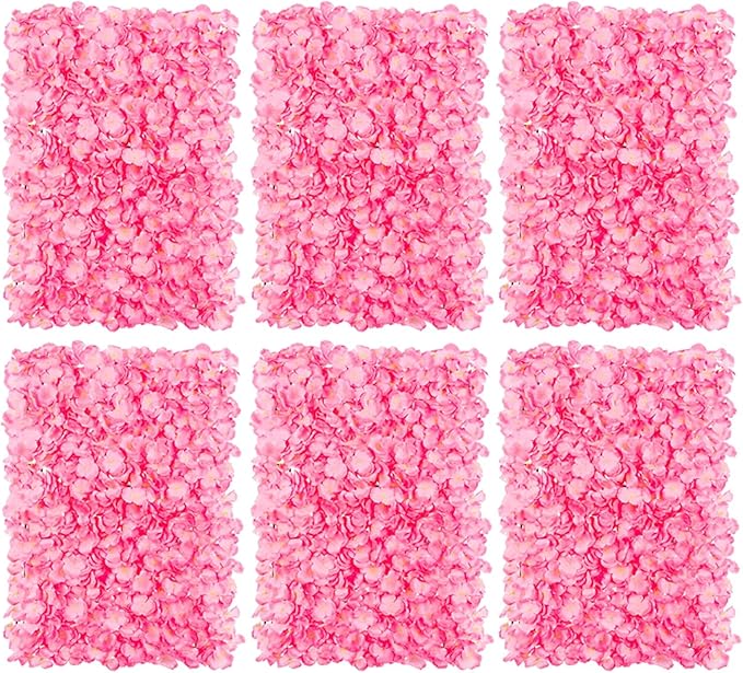 BLOSMON Flower Wall Panel Backdrop - 6 Pcs 24 x 16 Inch Pink Artificial Hydrangea Floral Backdrop for Wedding Party Baby Bridal Shower Decor, Hanging Fake Silk Flower Backdrop Decoration