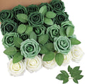 AmyHomie 25pcs Real Looking Artificial Shades of Forest Roses w/Stem for DIY Wedding Bouquets Centerpieces Arrangements Party Baby Shower Valentines Day Christmas Tree Decorations