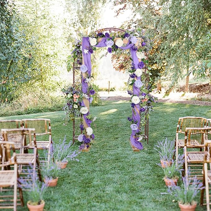 2 Pack Artificial Peony Flower Garland - 6ft Silk Peony Garland Flowers Vine Purple and White Peony Silk Roses Flowers for Wedding Arch Party Table Decoration