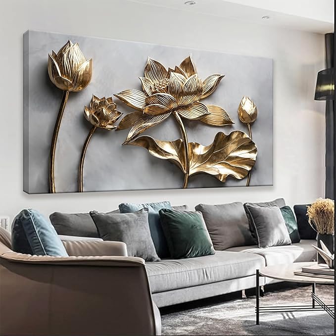 Floral Wall Art For Living Room Modern Canvas Art Wall Decor Print Painting Prints Pictures Gold Flower Wall Art Picture For Bedroom Hotel Home Wall Decor 24 X 48 Inch