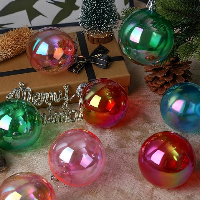 60MM Iridescent Plastic Ball - 6PCS Xmas Ornament Balls Set, Plastic Iridescent Decorative Hanging Ornaments for Xmas Tree Wedding Valentine's Day Party Decorations (Red)