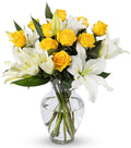 Benchmark Bouquets - Oriental Lilies & Yellow Roses (Glass Vase Included) - Fresh Flowers for Delivery - Gift for Graduation, Birthday, Anniversary, Sympathy, Get Well, Congratulations