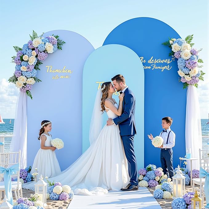 Gradient Blue Arch Backdrop Cover 6FT 5FT 4FT Arch Covers Stretchy Backdrop Set of 3, Party Arch Cover Spandex Fitted Under The Sea Fabric Arch Covers for Baby Shower Birthday Wedding Decoration