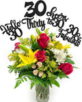 Gyufise 15Pcs 30th Birthday Centerpiece Sticks Thirty Happy 30th Table Flower Centerpieces Sticks Cheers to 30 Floral Decorations for 30th Birthday Party Centerpieces Supplies Black