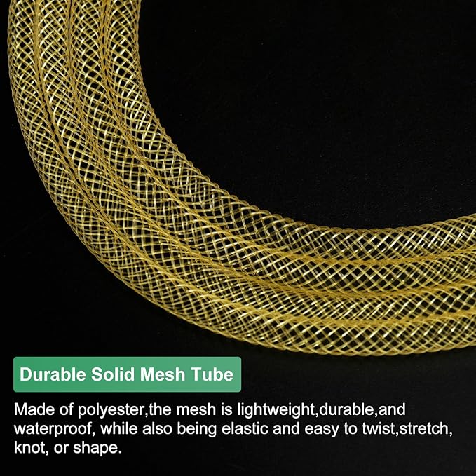 Mesh Tube Ribbon 45 Yards, 4mm Elastic Fabric Ribbons Mesh Tubing for Crafts/Gift Wrapping/Flower Bouquets/Wedding/Birthday/Holiday/Wreaths Christmas/Decoration[Ginger Yellow]