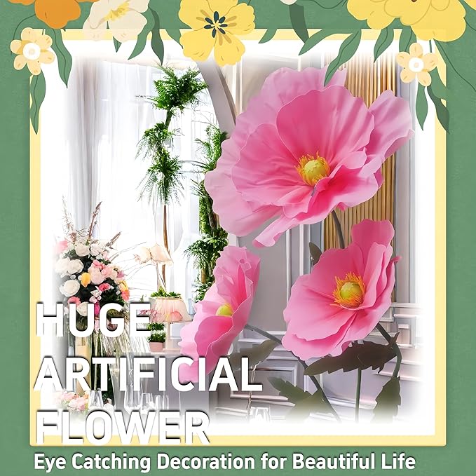 Giant Flowers for Decoration, 5.3 ft Large EVA Artificial Flower Arrangements for Wedding Reception Birthday Christmas Party Banquet Backdrop Decor Shop Window Display Photography Props, Pink
