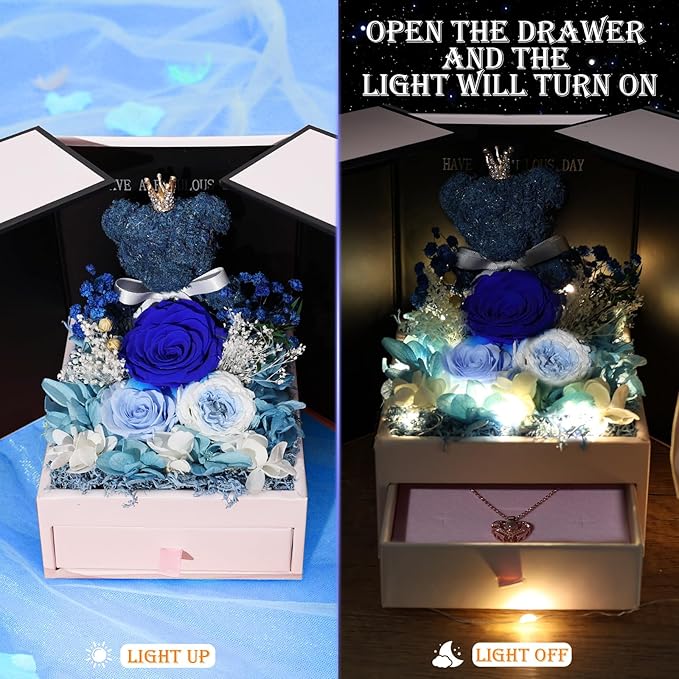 Gifts for Mom Grandma Christmas Birthday Preserved Flowers Roses with Heart Necklace Fresh Flowers for delivery Prime Eternal Forever Flower Box Xmas Gifts for Women Mother Her Wife from Daughter