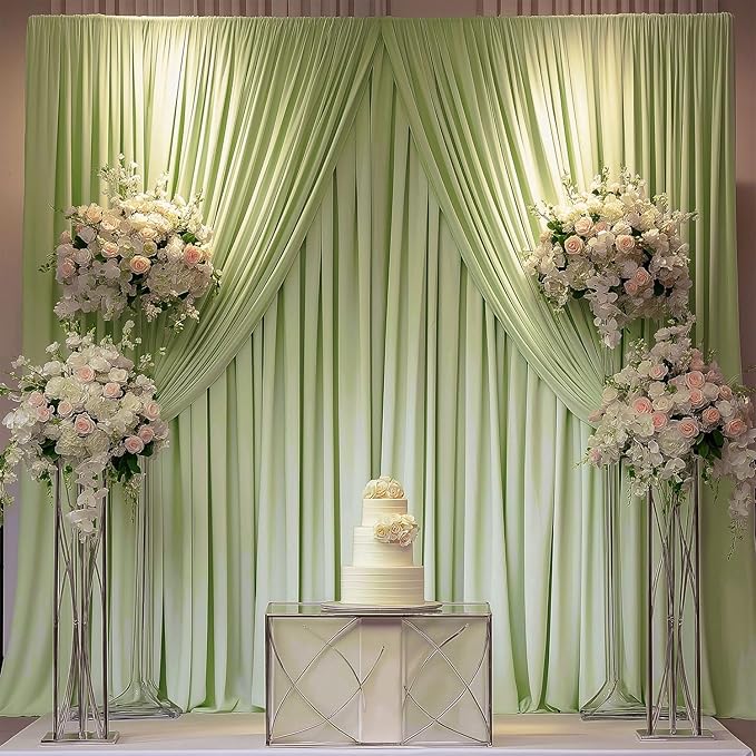 30x10ft Wrinkle Free Sage Green Backdrop Curtain for Parties Soft Fabric Drapes Wedding Curtain Backdrop for Birthday Party Decorations Background for Photography 5x10ft, 6 Panels
