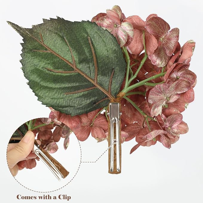 Hollyone Christmas Tree Ornaments 3Pcs Artificial Hydrangea Flowers Heads with Clips Glitter Fake Hydrangea Flower for Christmas Tree Floral Vintage Faux Hydrangea for Wedding Party Xmas Pink