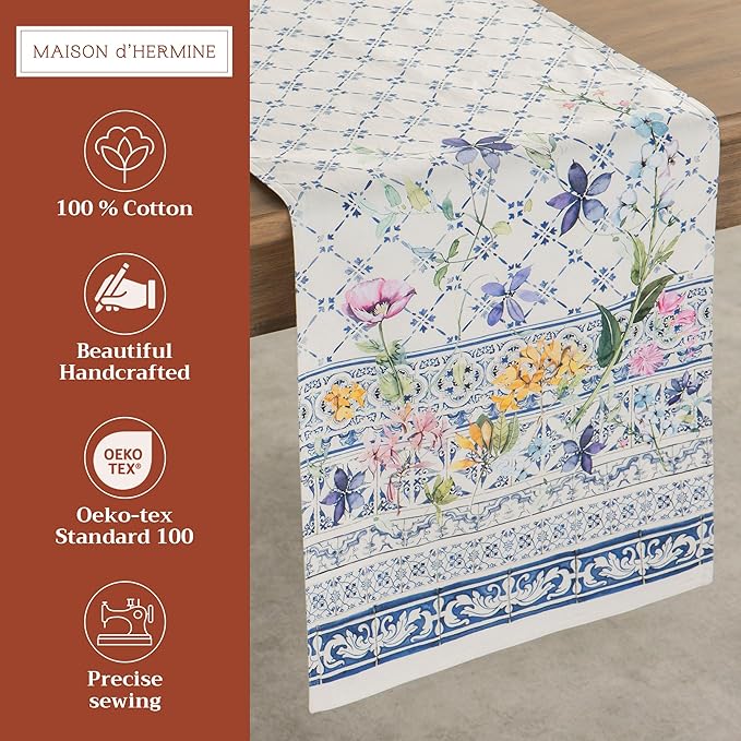 Maison d' Hermine Table Runner 100% Cotton Double Layer Table Runners 72 inches Long Decorative for Home Kitchen Dining Party Baby Shower Wedding Bridal Shower Spring Summer (Faience, 14.50" x 72")