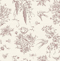 Vintage Floral Peel and Stick Wallpaper Red Floral Contact Paper 16.9"x118.1" Cream White and Red Flowers Bird Self Adhesive Wallpaper for Bathroom Waterproof Removable Wall Paper Cabinets Decorative
