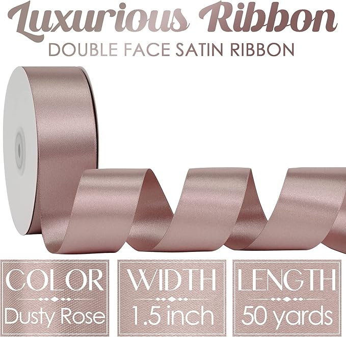 MEEDEE Dusty Rose Satin Ribbon 1-1/2 Inch Dusty Pink Ribbon Lux Double Faced Satin Ribbons by 50 Yards Polyester Satin Ribbons for Crafts, Weddings, Flower Bouquet, Holiday Decorating