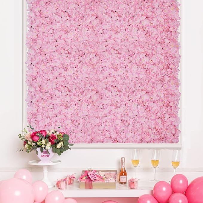 LOYALHEARTDY 20 PCS Artificial Flower Wall Panel 24" x 16" Faux Flowers Wall Decoration Light Pink Hydrangea Flower Panels Wall for Home Party Wedding Christmas Festival Photo Backgdrop Decor
