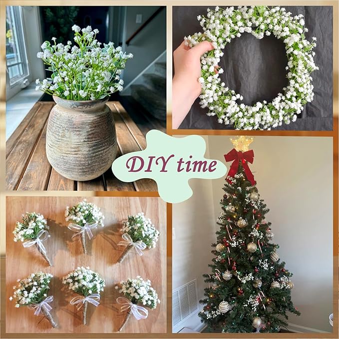 Babys Breath Artificial Flowers Bulk, 36Pcs Fake Baby Breath Flowers Artificial 11inch White Faux Gypsophila Real Touch Flowers for Wedding DIY Bouquet Arrangement Party Home Garden Decoration