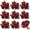 Lyrow 8 Pcs Peony Artificial Flowers Fake Silk Hydrangea Bouquet Elegant Peony Flowers for Wedding Decoration Faux Realistic Floral for Home Party Table Centerpieces Arrangement (Claret)