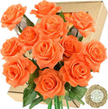 FiveSeasonStuff Silk Roses Artificial Flowers for Decoration, Home Decor Centerpiece for Tables, Wedding Bridal Bouquet of Flowers Real Touch Roses 12 Stems (Burnt Orange)