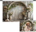 7x5ft Vintage Flower Backdrop Pink Boho Floral Wedding Wall Retro European Arch Green Grass Nature Photography Background Princess Birthday Bridal Shower Anniversary Valentines Day Decor