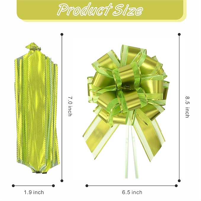 10-Pack Lime Green Pull Bows for Gift Wrapping - 6 Inch Reusable Ribbon Bows, Large Instant Floral Decor Bows for Wedding, Christmas, Birthday Decor, Gift Basket & Party Decorations