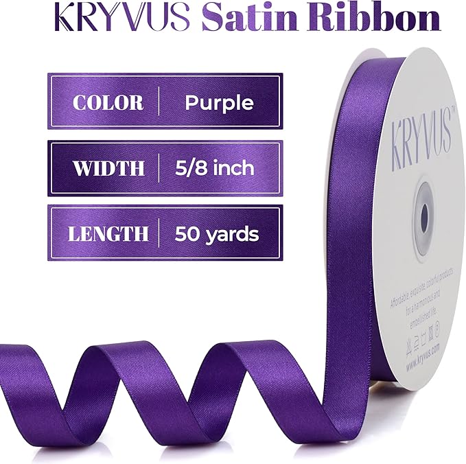 Purple Satin Ribbon, Double Faced 5/8 Inch X 50 Yards Purple Ribbon, Premium Satin Ribbon for Gift Wrapping, Crafts, Hair Bow Making, Sewing, Flower Bouquet, Wedding Party Decor