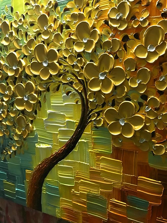 YaSheng Art - hand-painted Oil Painting On Canvas textured wall art golden Flowers Paintings Modern Home Decor Wall Art bedroom aesthetic Abstract Art picture Ready to hang 30x30inch