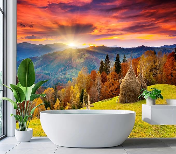 Cliouar-The Mountain Autumn Landscape with Colorful Forest Peel and Stick 137" x 102"