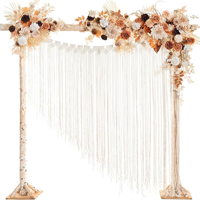 Ling's moment Hanging Artificial Wedding Arch Flowers, Orange Floral Arrangements with Tassel Sequins Rose Ceremony Arbor Reception Backdrop Decorations Outdoor Swag Garland Garden Decor